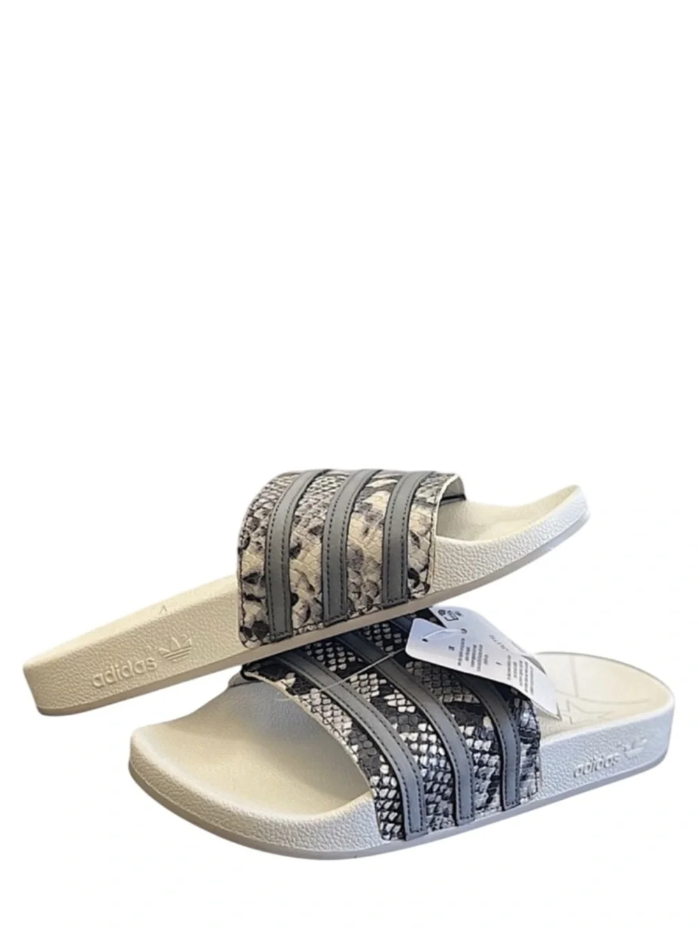 ADIDAS ORIGINALS - WHITE SILVER GREY ADILETTE SNAKESKIN SLIDE SANDALS